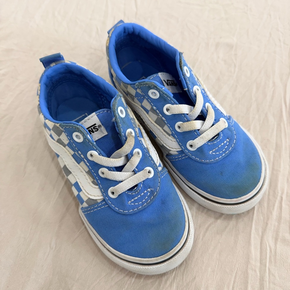Vans Kids Blue and White Checkered Sneakers